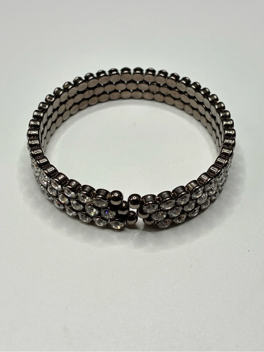 Vintage Gunmetal Crystal Flex-Cuff Bracelet W/Clear Rhinestone